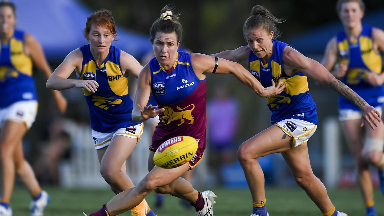 Catherine Svarc’s Brisbane Lions defeated the West Coast Eagles in Round 3. Picture: Albert Perez