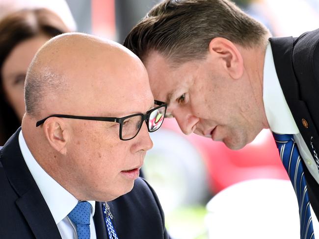 Leader of the opposition Peter Dutton and Jarrod Bleijie.National Police Remembrance Day in Brisbane. Friday September 29, 2023. Picture, John Gass