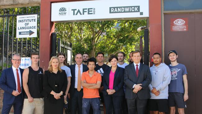 Labor MPs with students at Tafe’s Randwick campus. Labor MPs are upset about a portion of land being taken from the Tafe to build the ambulance superstation.