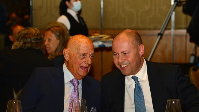 Australian businessman Solomon Lew and Federal Treasurer Josh Frydenberg. Picture: NCA NewsWire / Nicki Connolly