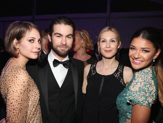 Gossip Girl stars catch-up: Chace Crawford, Kelly Rutherford and Jessica Szohr attend the Annual Elton John AIDS Foundation Academy Awards Viewing Party. Picture: Getty