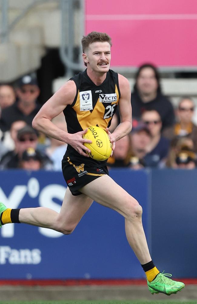 Riley Bice on the move for the Bees in this year’s VFL grand final. Photo: Rob Lawson/AFL Photos via Getty Images