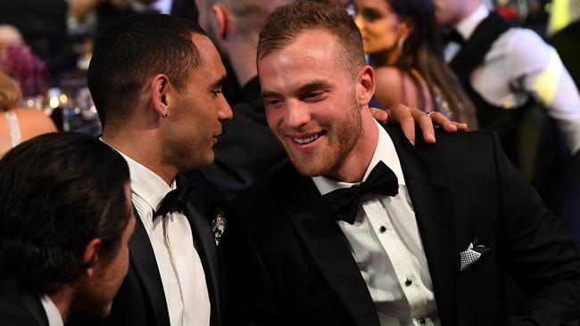 Tom Mitchell celebrates his Brownlow win. Picture: AAP Images