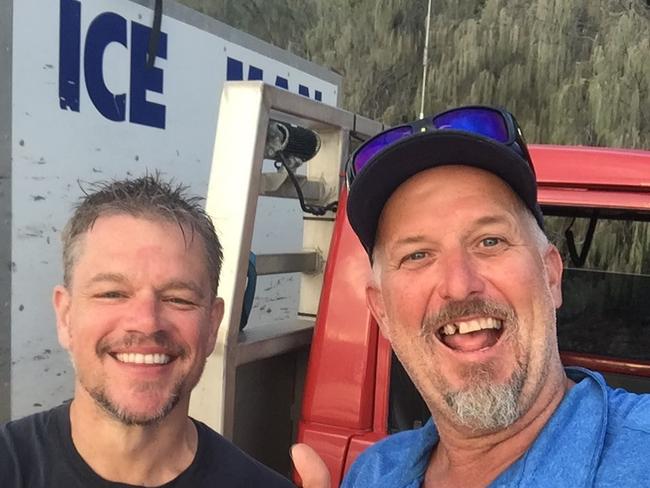 Rainbow Beach ice delivery driver Rob Gough, aka The Ice Man, with Matt Damon. Picture: Facebook