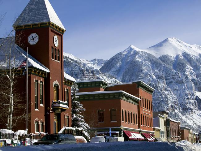 ajax peak and telluride colorado main street winter