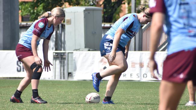 CQ Capras women go through their paces in a trial match against the clubâ€™s under-19s at Browne Park on Saturday, February 12, 2022.