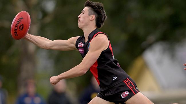 EDFL: Pascoe Vale’s Aaron Hilton on the stretch. Picture: Andy Brownbill