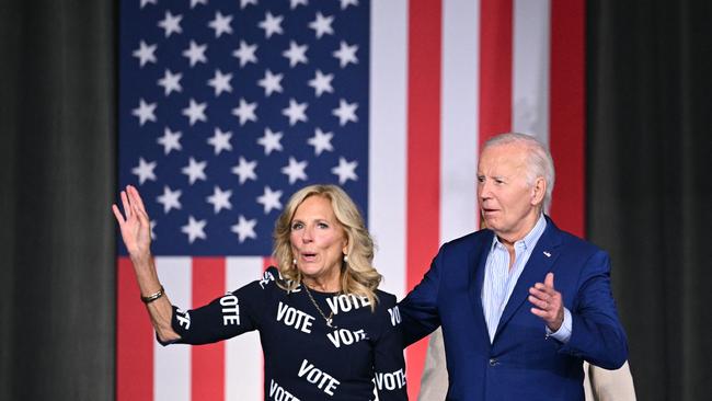 US President Joe Biden and First Lady Jill Biden arrive for a post-debate rally in Raleigh, North Carolina, on June 28, 2024. (Photo by Mandel NGAN / AFP)