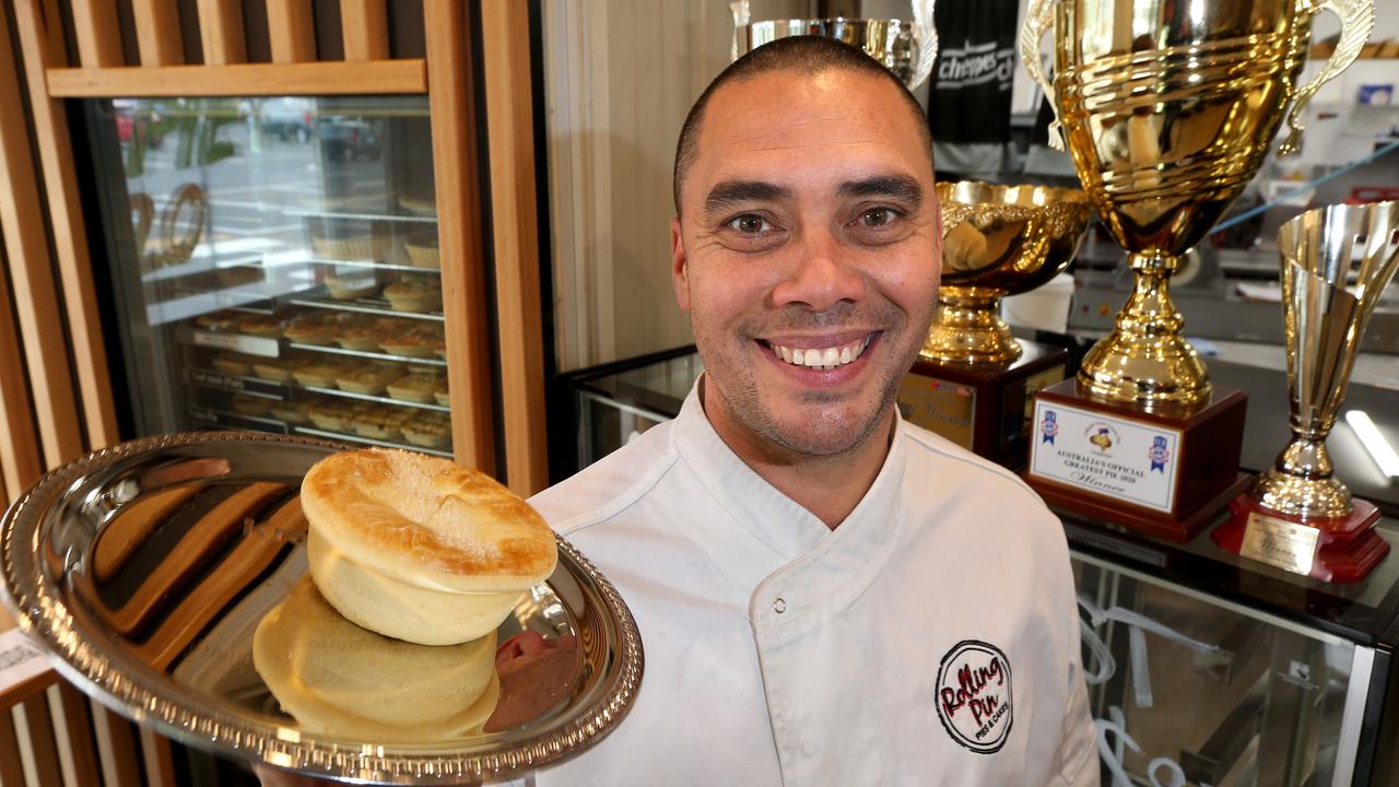 Nathan Williams, General Manager of the Rolling Pin Pies &amp; Cakes with the Surf &amp; Turf, Australia's Best Pie. Picture: Mike Dugdale