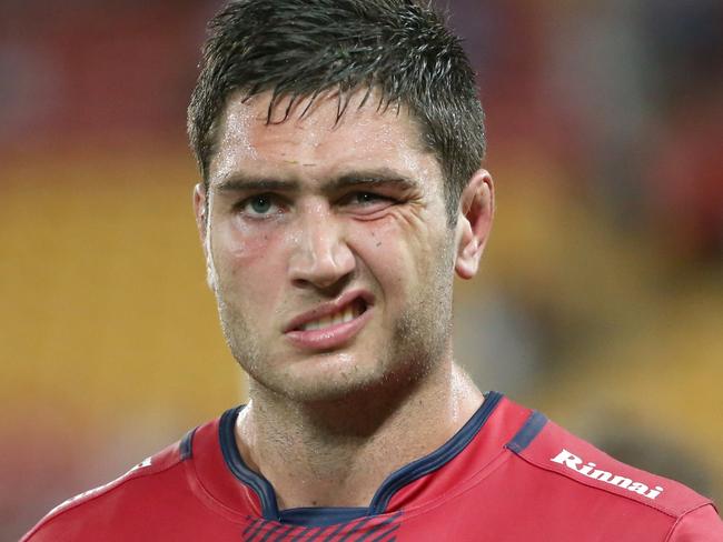 Reds vs Western Force at Suncorp. A dejected Rob Simmons after the loss. Pic Jono Searle.