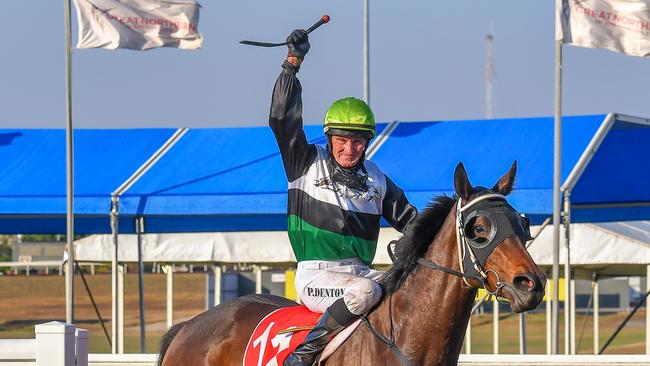 Jockey Paul Denton won the 2023 Darwin Derby with the Kerry Petrick trained Anphina. Picture: Caroline Camilleri