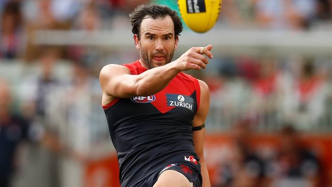 MELBOURNE, AUSTRALIA - MARCH 25: Jordan Lewis of the Demons in action during the 2018 AFL round 01 match between the Melbourne Demons and the Geelong Cats at the Melbourne Cricket Ground on March 25, 2018 in Melbourne, Australia. (Photo by Michael Willson/AFL Media/Getty Images)