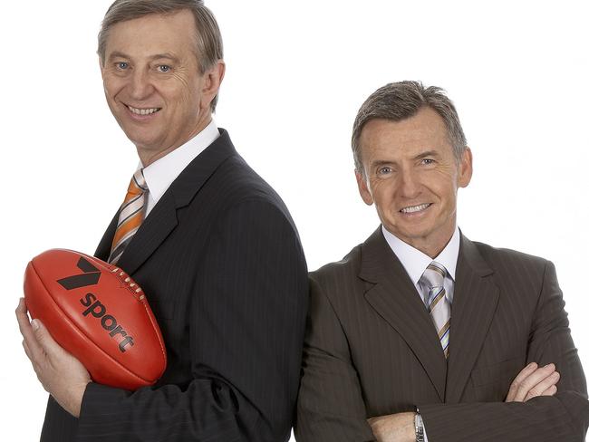 Old mates ... Dennis Cometti and Bruce McAvaney. Picture: Channel Seven