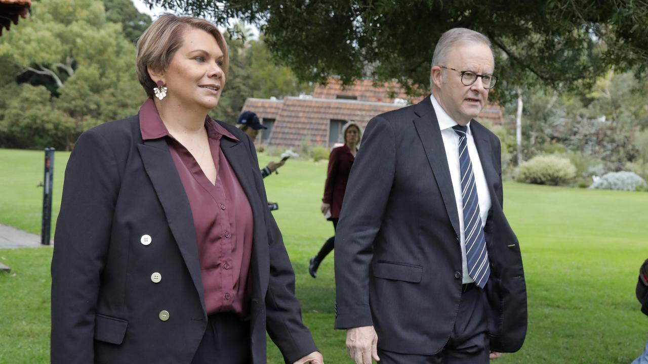 The newest member of the ALP arrives with Prime Minister Anthony Albanese to tell the media her big news. Picture: Philip Gostelow
