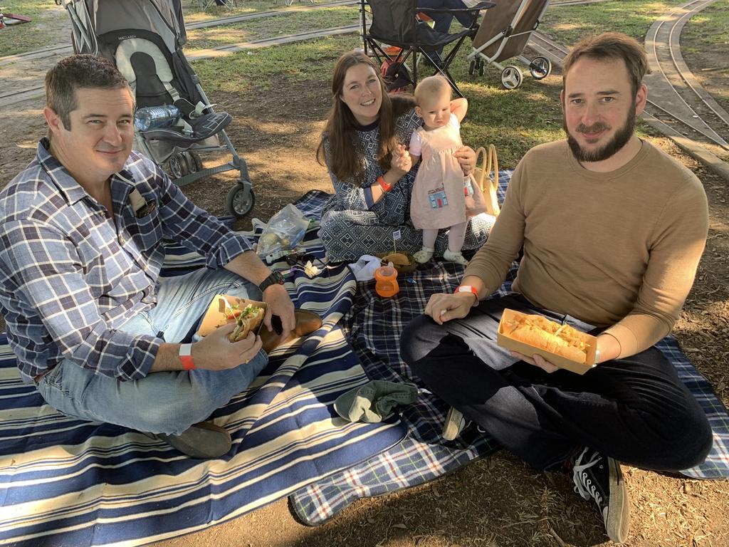 (L) Justin Burns, Elizabeth and Simon Latham with daughter Isabel enjoy a morning at Relish Food and Wine Festival. Photo: Stuart Fast