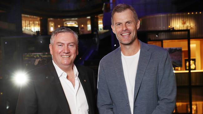 Eddie McGuire and Luke Darcy with a Grand Prix display at Crown in March. Picture: David Crosling