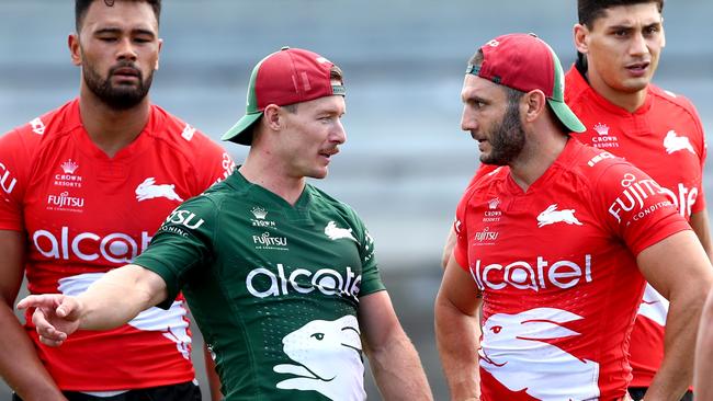 Damien Cook comes up against mentor Robbie Farah. Picture: Gregg Porteous