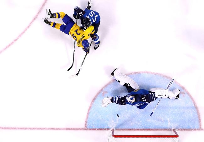 Sweden’s Patrik Zackrisson scores a goal against Finland. Picture: Getty