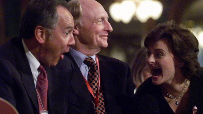 Cherie Blair, Jack Cunningham, left, and Neil Kinnock, centre, on the eve of the Labour Party Conference in Blackpool. Picture: AP