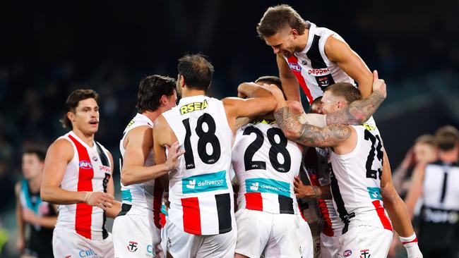 St Kilda celebrate during their win over Port Adelaide. Picture: Getty Images