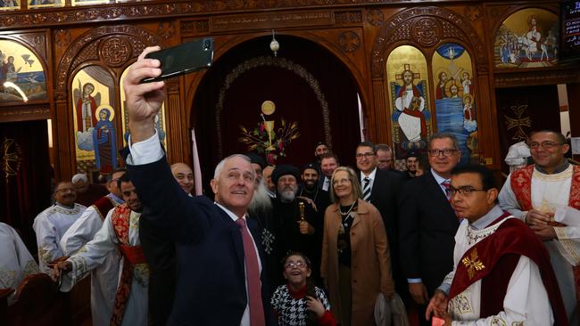 The church has hosted two Prime Ministers. In 2017, former PM Malcolm Turnbull and his wife Lucy attended a service at St Mark's Coptic Church in Arncliffe after the government announced it would review asylum cases Egyptian people fleeing ISIS. Picture: Britta Campion