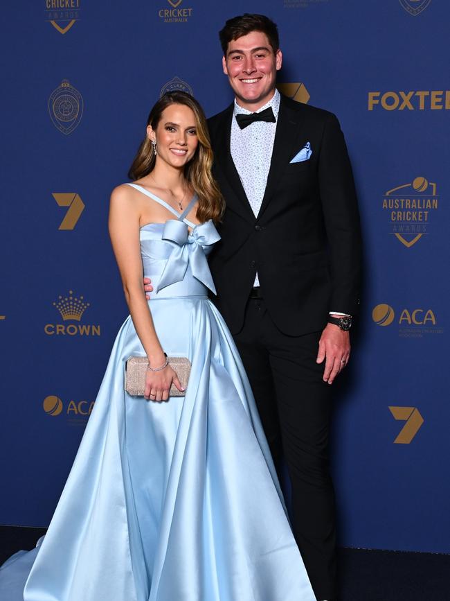 Matthew Renshaw and Josephine Renshaw arrive. Picture: Morgan Hancock/Getty Images for Cricket Australia