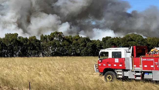 Sparks from a harvester sparked a 30ha fire at Illabarook in central Victoria. Picture: Supplied