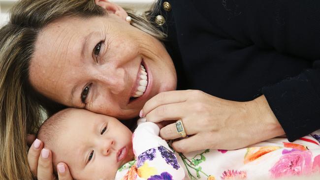 Flip Byrnes with her second baby girl Leni-Grace at age 16 days. Picture: Justin Lloyd