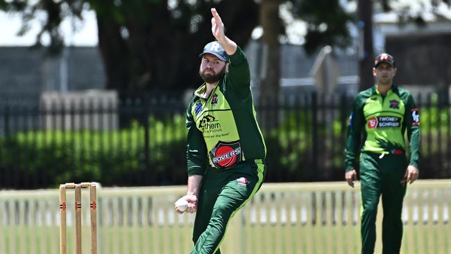 Joshua Chadwick of the Rovers bowls in Saturdays match against Atherton at Griffith Park. Picture Emily Barker.