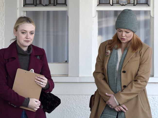 Sarah Snook and Dakota Fanning’s filming for the upcoming US TV series All Her Fault in Elwood. Picture: Andrew Henshaw