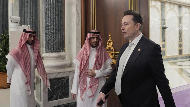 Elon Musk, departs a lunch between President Donald Trump and Saudi Crown Prince Mohammed bin Salman at the Royal Palace in Riyadh. Picture: AP /Alex Brandon