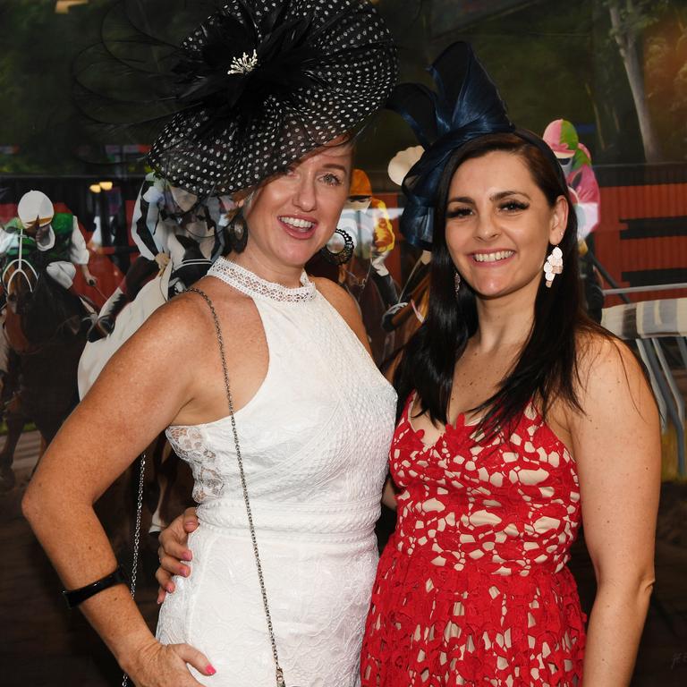 Jacqui Copley and Chris Watt at the Darwin Turf Club Bridge Toyota Ladies' Day / Derby Day. Picture: KATRINA BRIDGEFORD