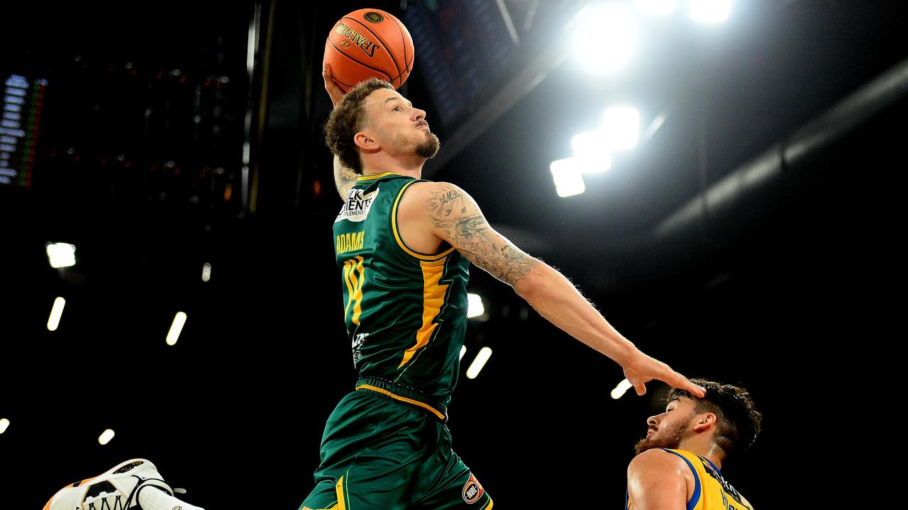 Josh Adams already has the world watching after his stunning dunk on debut for the Jackjumpers. Picture: Getty Images