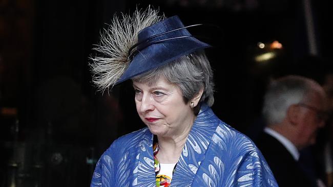 Theresa May leaves Westminster Abbey on Monday. Picture: AP