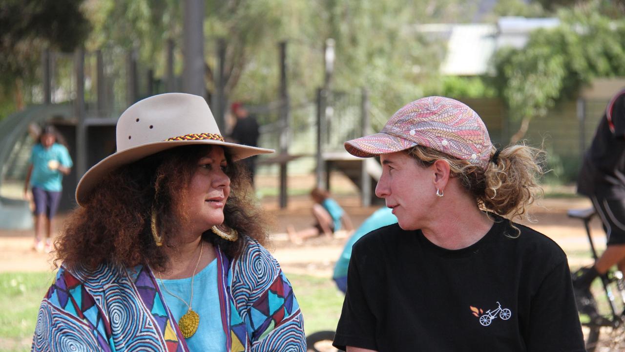 Federal Minister for Indigenous Australians Malarndirri McCarthy with Bikes Mwerre Program manager Julie Kerr. Picture: Gera Kazakov