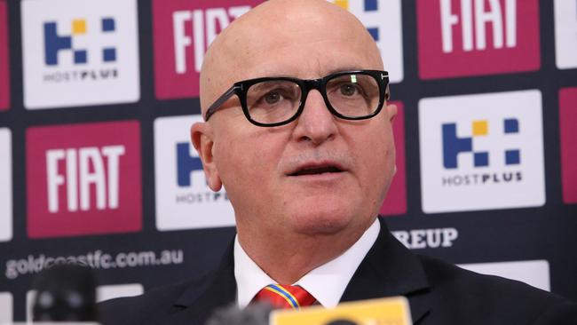 Suns Chairman John Witheriff announces the sacking of Guy McKenna. Picture: Luke Marsden