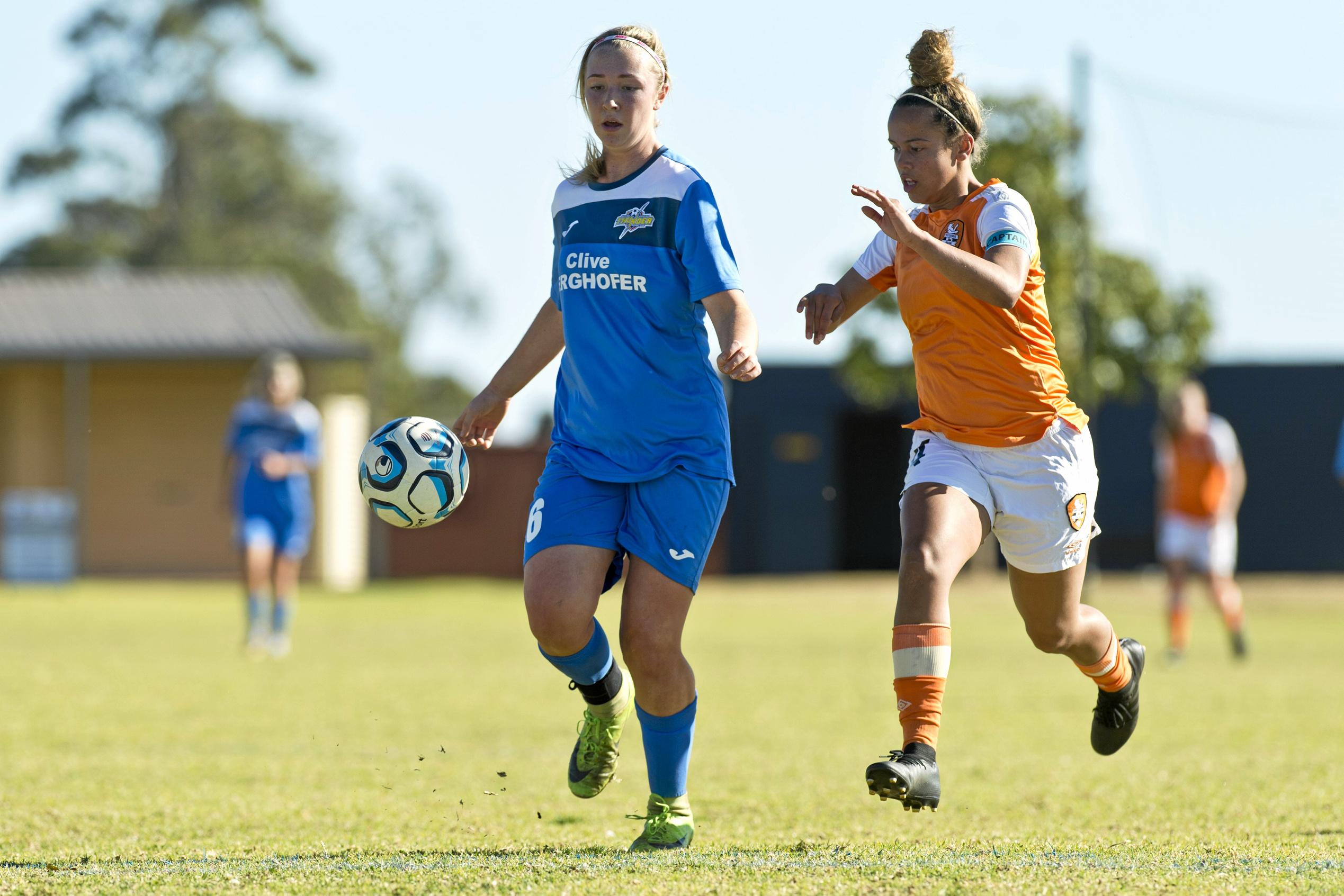 Chloe Hutton for South West Queensland Thunder against BRFC/NTC in NPL Queensland women round 25 football at Highfields FC, Saturday, August 18, 2018. Picture: Kevin Farmer