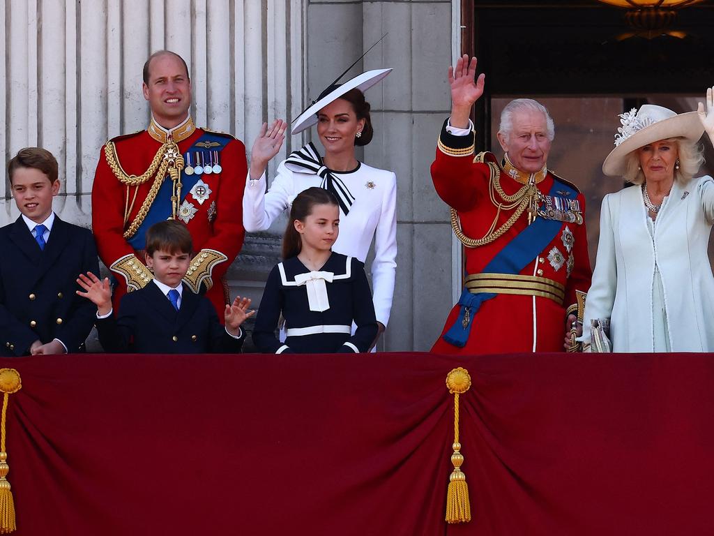 The royal family during Saturday’s big event. Picture: Henry Nicholls/AFP