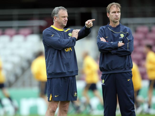 Socceroos training at Ballymore : Graham Arnold and Pim Verbeek.