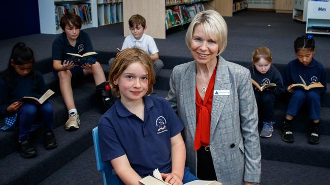 Southern Montessori School principal Heather McInerney with Felix 9 and students Progga 8, Jai 11, Lachlan 8, Maya 7 and Sophie 9. Picture: Matt Turner