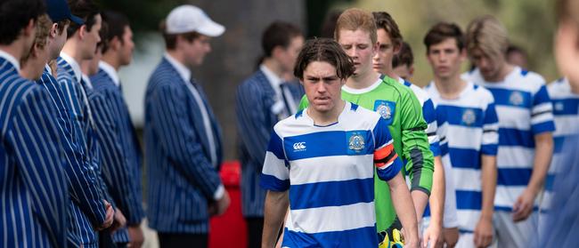 Nudgee College captain Kai Fiechtner leading his team out last season. It was a season that ended in a fourth premiership in six years for the 1st XI side.