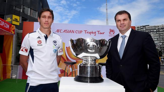 Socceroos Asian Cup promo with Coach, Ange Postecoglou and Midfielder, Mark Milligan. Picture: Jay Town