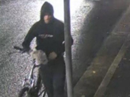 The suspect was captured on CCTV pushing a bike near the building. Picture: Supplied