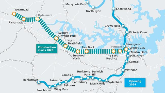 The proposed Sydney Metro West stations, part of the wider network. Picture: NSW Government