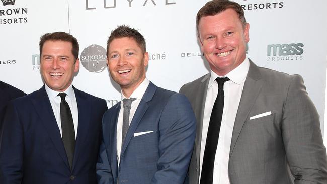 The three amigos no more: Karl Stefanovic (l to r), Clarke and Anthony Bell in 2015. Picture: Richard Dobson