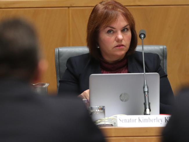 Senator Kitching asking questions in the Legal and Constitutional Affairs References Committee into Allegations concerning the inappropriate exercise of ministerial powers. Picture Kym Smith