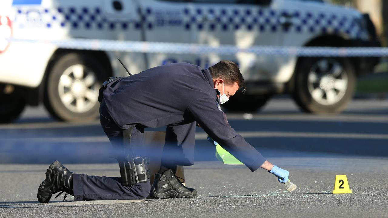 Detectives on the scene of a stabbing in Mount Duneed on Wednesday morning. Picture: Alan Barber