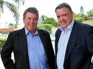 ON A MISSION: Brian Tessman with Adrian Peake at the Queensland Dairy Organisation conference at the Gympie Civic Centre. Picture: Greg Miller