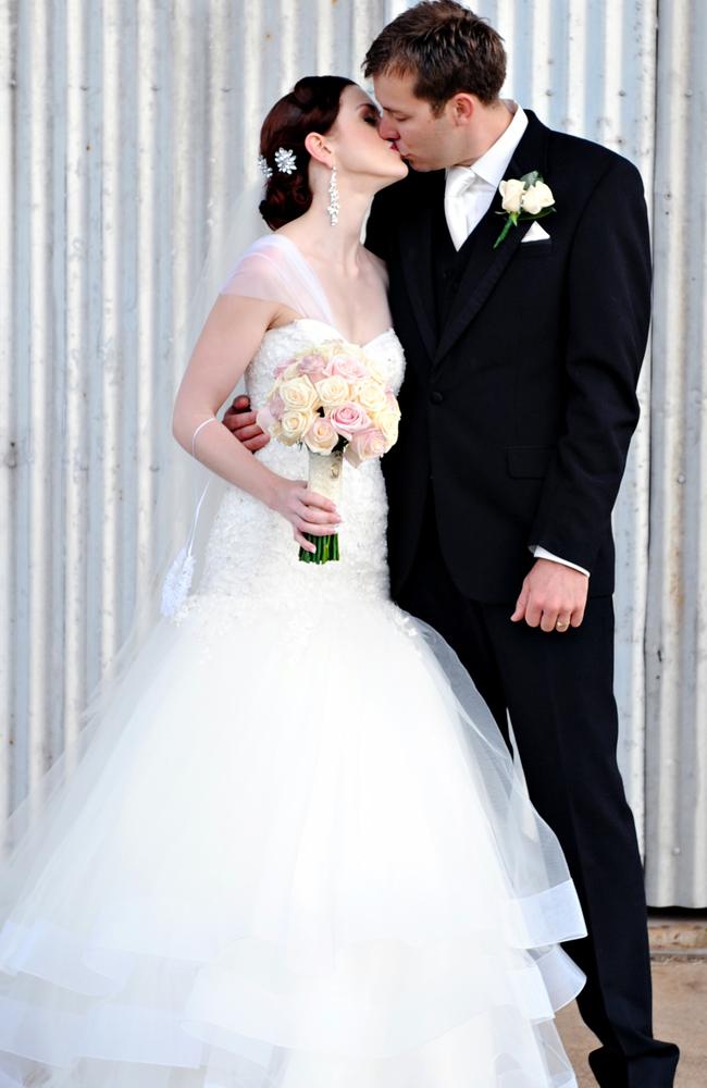 Dean Tennant and Anna Burow after their wedding at the Christian Family Church in Gympie, 2012.