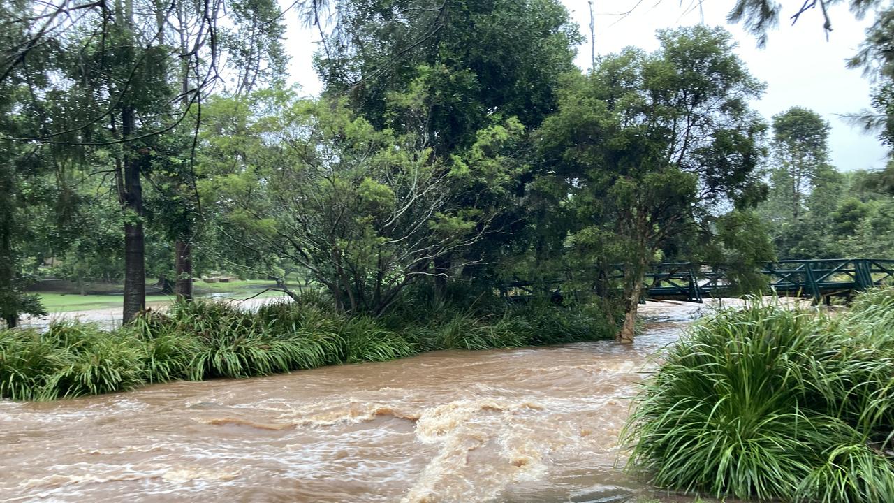 A large volume of water was flowing through East Creek at 1pm, February 25, 2022.
